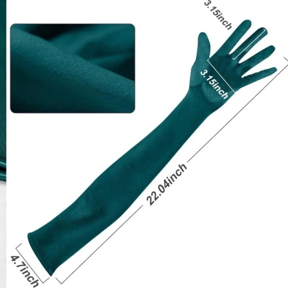 Women's Satin Dark Green Long Gloves Costumes Elbow Length Evening Party Prom